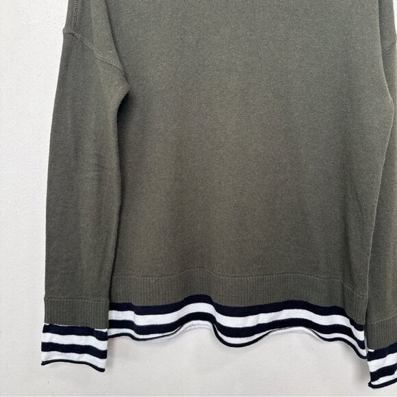 Lisa Todd Womens Small Cashmere Crew Neck Striped Dark Green Sweater - Picture 9 of 15